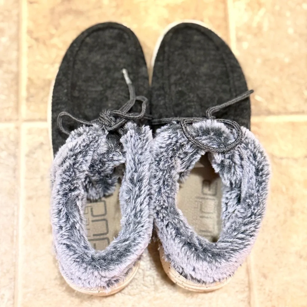 Hey Dude Britt Black Wool Faux Fur Lined Loafers Womens Size 8 121774900